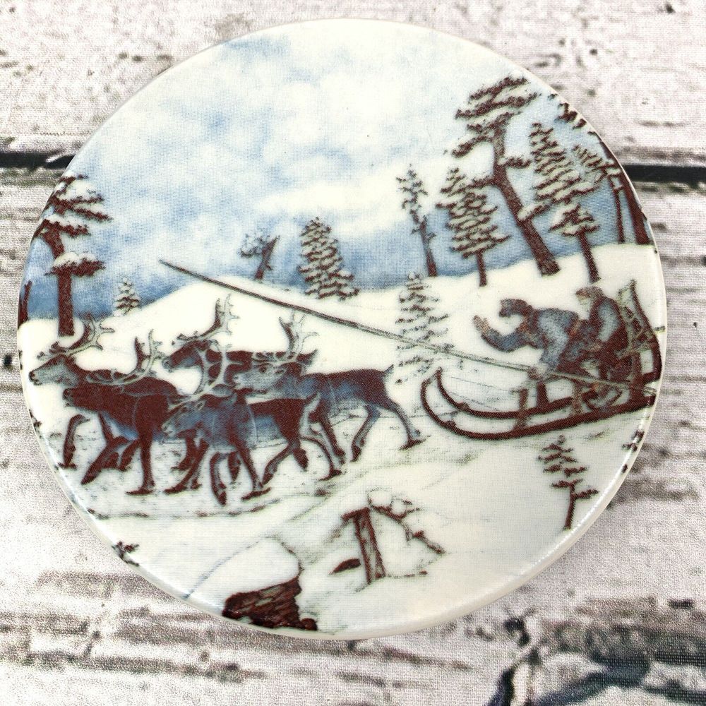 Arabia Finland A Alariesto Reindeer In Wilderness Sledge‎ Plate [1981]